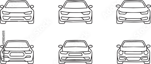 car front view vector collection six automotive grille designs
