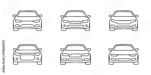 car front perspective line art pack six vehicle face variations