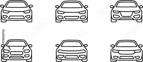 car front view minimalist vector set six different grille types