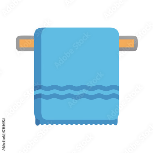 Blue towel on a rack with wavy pattern detail