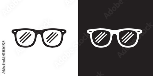 glasses icon contrast black white split background vector illustration
