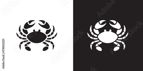 crab symmetrical emblem vector logo style black white layout