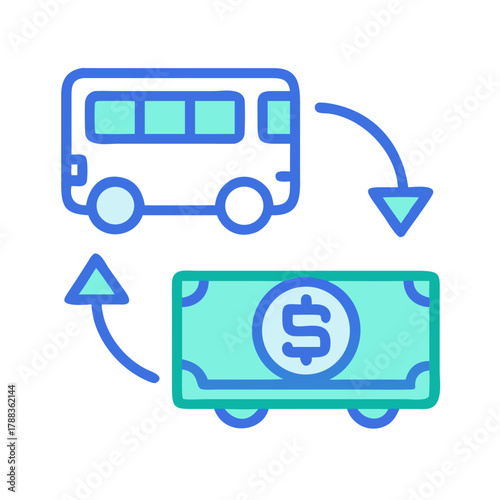 Bus fare payment illustration with flat money bill icon
