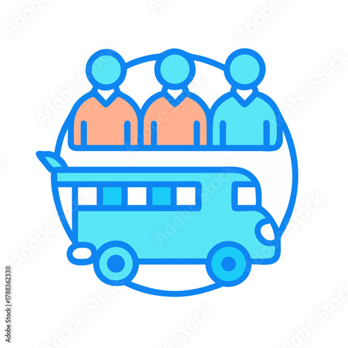 Illustration of a tour bus with passengers, flat design
