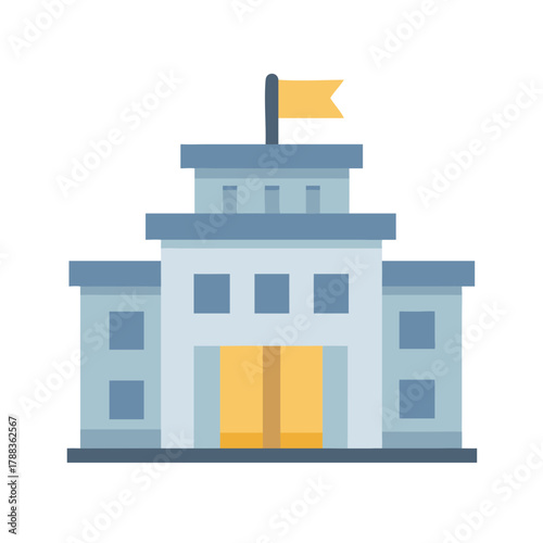 Flat vector illustration of a governmental building with flag