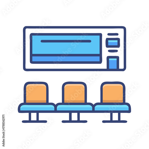Waiting room with chairs and informational screen vector icon