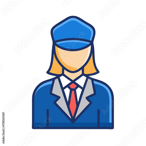 Flat vector illustration of female security officer in uniform