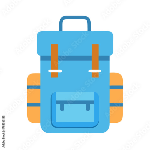 Flat design blue hiking backpack on black background illustration