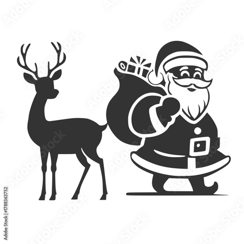 santa claus with reindeer sihouette vector illustration