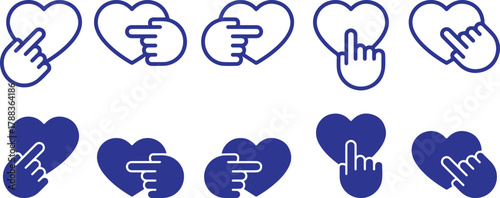 red heart icon, with hand icon heart with thumbs up icon abstract heart shapes stylized heart graphics, geometric heart elements, vector illustration