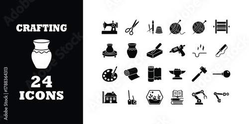 Bild auf Leinwand Discover endless creative possibilities with this comprehensive collection of modern crafting icons, perfect for DIY projects and hobbyist branding