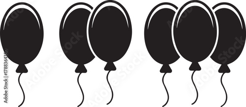 black oval balloons floating shapes,minimalist, geometric, silhouette, abstract, stylized, monochrome