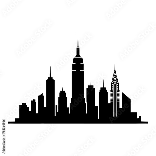 Modern Minimalist Cityscape Skyline Silhouette Vector Illustration Black White
