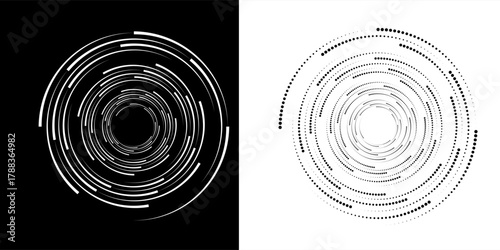 Abstract background with lines in circle. Art design spiral as logo or icon. A black figure on a white background and an equally white figure on the black side.