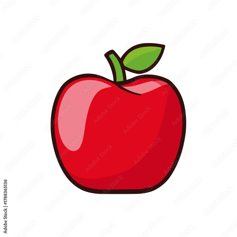 Fototapeta premium Vibrant Red Apple with Leaf Healthy Food Icon