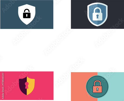 Modern flat design shield and padlock vector icon set for data protection