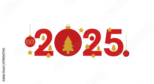 Celebrate 2025 new year with festive ornaments and a cheerful holiday theme, offering a bright and joyful seasonal greeting for friends and family