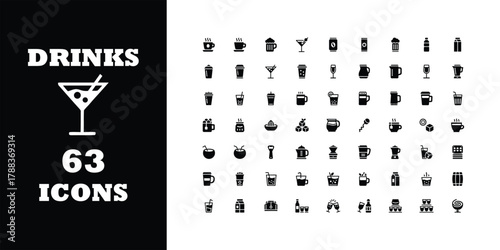 Discover a vibrant collection of 63 modern drink icons perfect for menus, apps, and websites, bringing your beverage concepts to life with style.