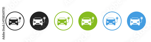 Electric Car Charging Eco Icon Set – Green Energy Hybrid Vehicle Symbol Collection
