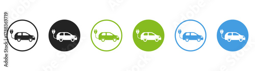 Electric Car Charging Icon Set – Eco Vehicle, Battery Power and Plug Energy Symbol – Vector Illustration Isolated on Transparent Background
