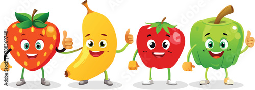 Funny cartoon illustration vector set of cute red and yellow baby chicks and flowers with isolated fruit and berries