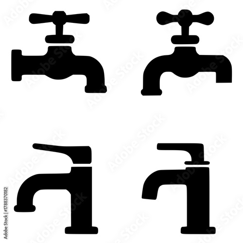 4 faucet icons, black, transparent background