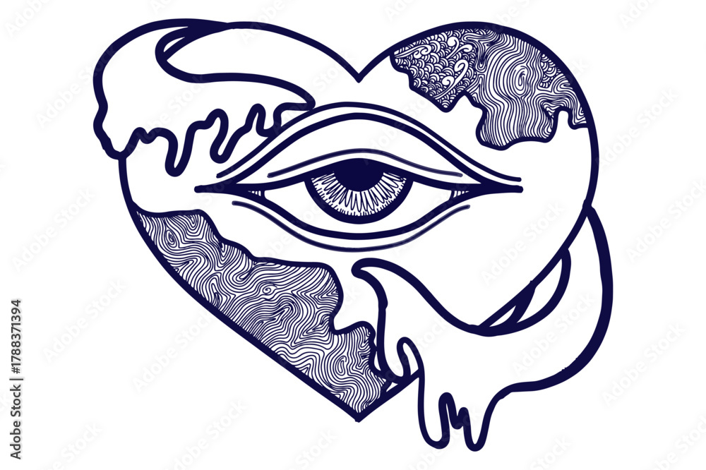 Obraz premium Coloring Artwork - Eyes of the heart With Liquid Tentacle