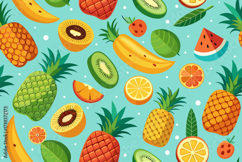 Tropical Fruit Medley Pattern with Pineapples and Kiwis