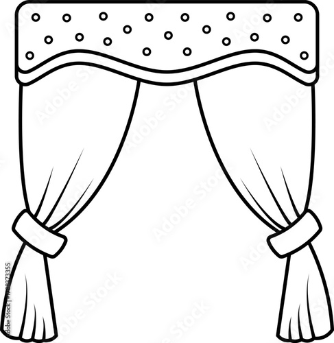 Elegant Window Curtains in Simple Line Art Vector Illustration. Perfect for coloring pages, home decor designs, textile prints, interior decoration concepts and educational materials.
