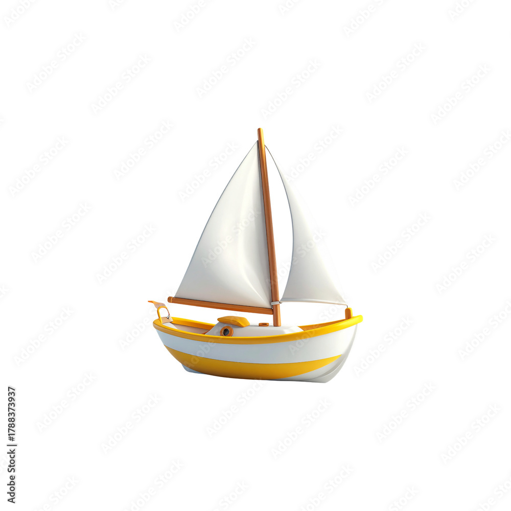 Fototapeta premium Small Wooden Toy Sailboat With White Sails For Interior Decoration