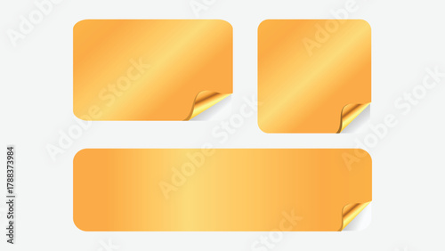 Gold Rectangular Sticker Set Vector with Curled Corners