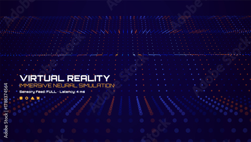 Virtual reality immersive neural simulation on an abstract digital background. Metaverse technology and futuristic digital world concept.