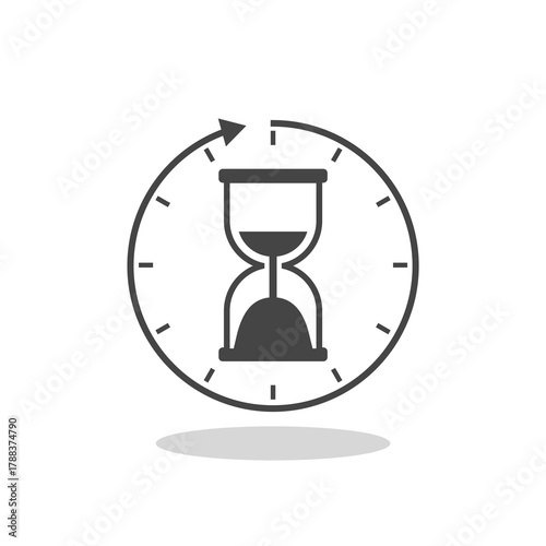 Hourglass, sand glass timer icon with shadow