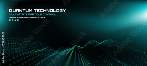 Quantum technology multi-state particle control with futuristic digital wave pattern. Abstract science and innovation background for presentations and websites.