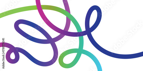 Smooth gradient ribbon swirl on white canvas, flowing abstract colorful lines creating modern minimal aesthetic design for digital artwork and creative graphic decor