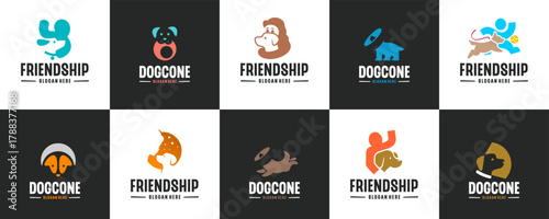 collection of dog logos, pet symbols, compassion, friendship, care, graphic design vector.