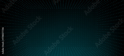 Digital tunnel with glowing data points. Futuristic hud vector graphic design for technology background. Cyber network visualization.