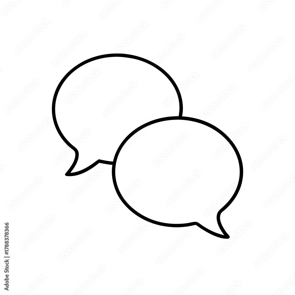 Fototapeta premium Two overlapping speech bubbles in simple outline on transparent background silhouette