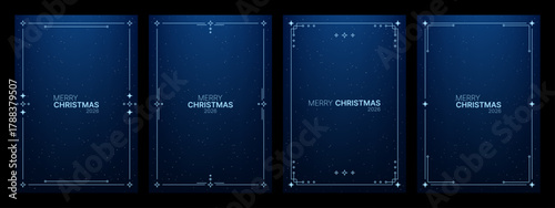 Set of Merry Christmas 2026 vector greeting card templates and winter holiday background with frame. Minimalist Christmas celebration invitation.
