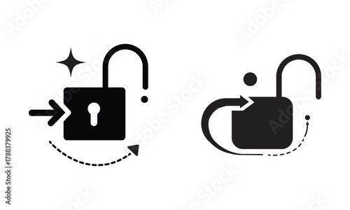 
Lock icon collection. Locked and unlocked black line icon set. Flat security symbol for Web and App Interfaces. Vector illustration.