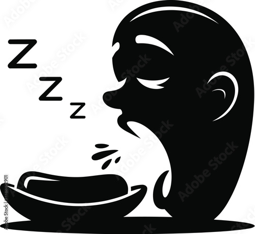 A sleeping woman s profile with a hot dog on a plate