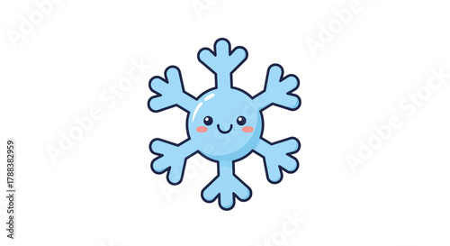 A charming snowflake character with rosy cheeks against a bright, clean background illustrating