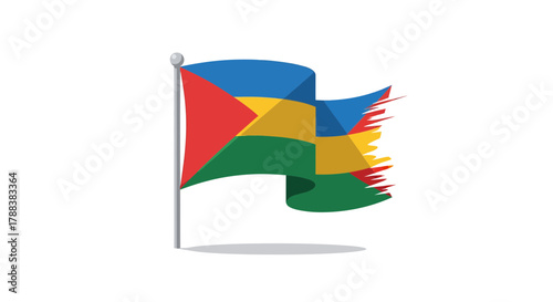 Abstract graphic illustration of a stylized colorful flag with vibrant colors waving in the wind