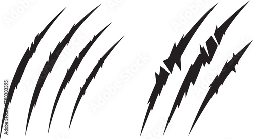 Four Black Scratch Marks, Sign of Claws. Vector Black silhouettes. with white background
