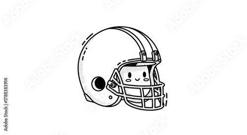 Animated football helmet doodle with a cute face illustration of sporting safety