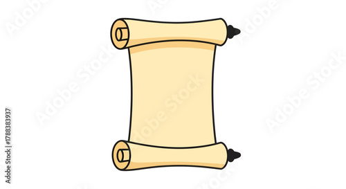 Antique parchment scroll with decorative finials on a crisp white backdrop for announcements