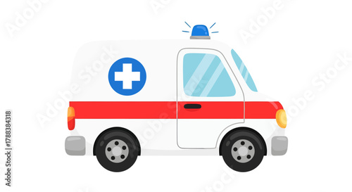 Cartoon ambulance illustration depicting emergency medical transport and healthcare assistance