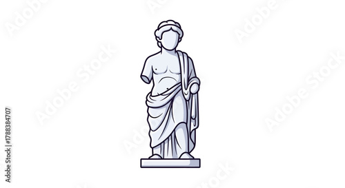 Cartoon Illustration of a Classical Greek Statue with missing arm and draped toga