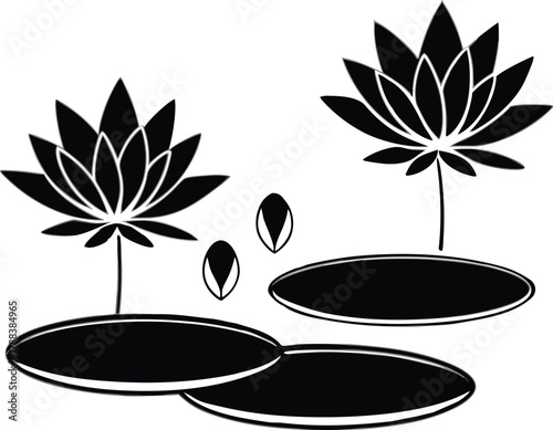 silhouette of lotus flowers and lily pads