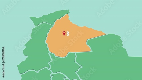 Mapa de Bolivia con división política resaltando el Departamento  Beni